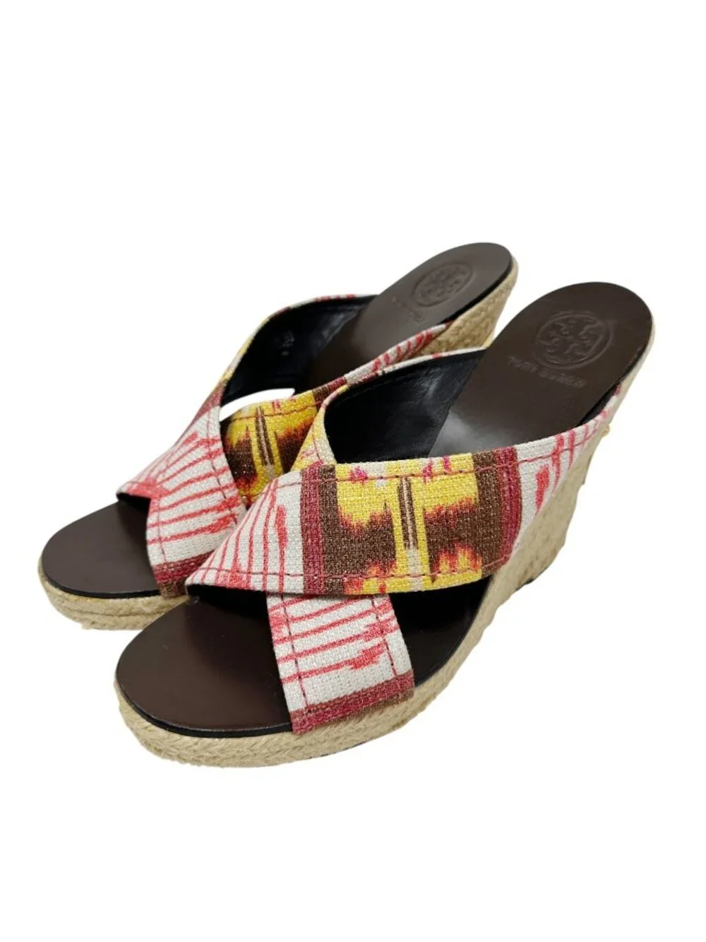 Tory Burch Kristen Espadrille Wedge Sandals Aztec Tribal Print Size 9